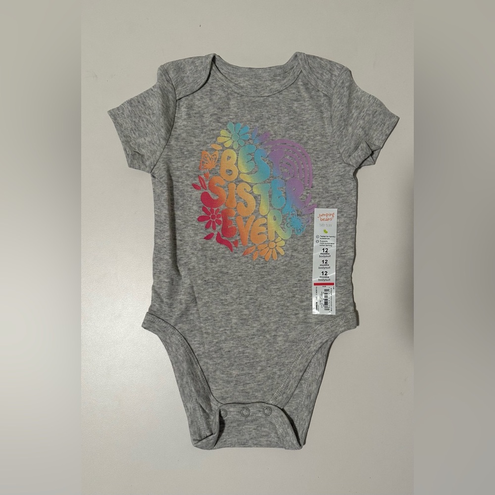 NWT Jumping Beans 12Months Best Sister Ever Rainbow Gray Onesie